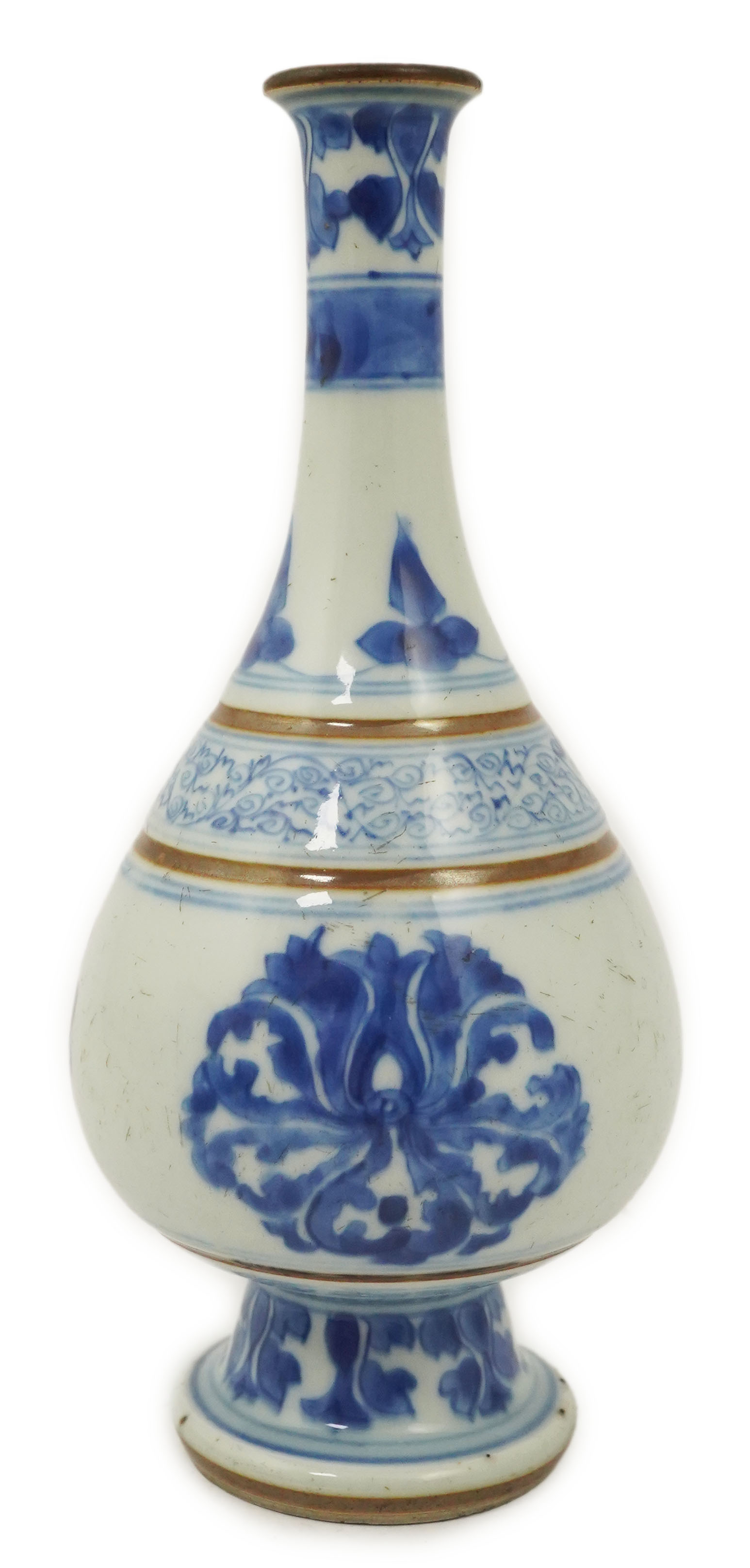 A Chinese blue and white ‘lotus’ bottle vase, Kangxi period